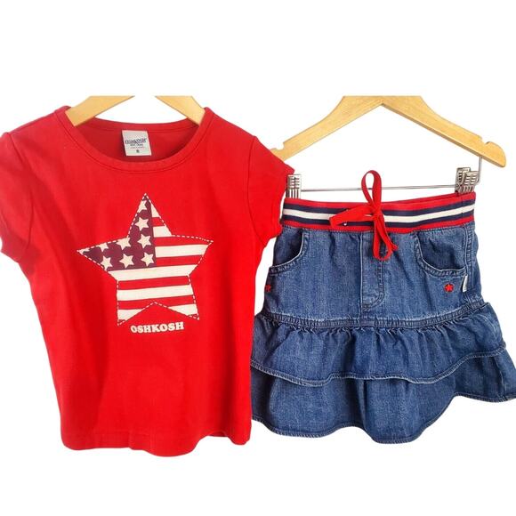 Y2k Oshkosh B’Gosh 5-6 Red Denim Short Skirt Top Outfit Set Girl 5t Size Vintage